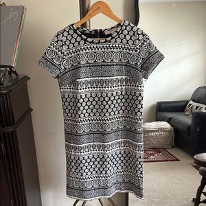 LOFT Monochrome Geometric Textured Dress